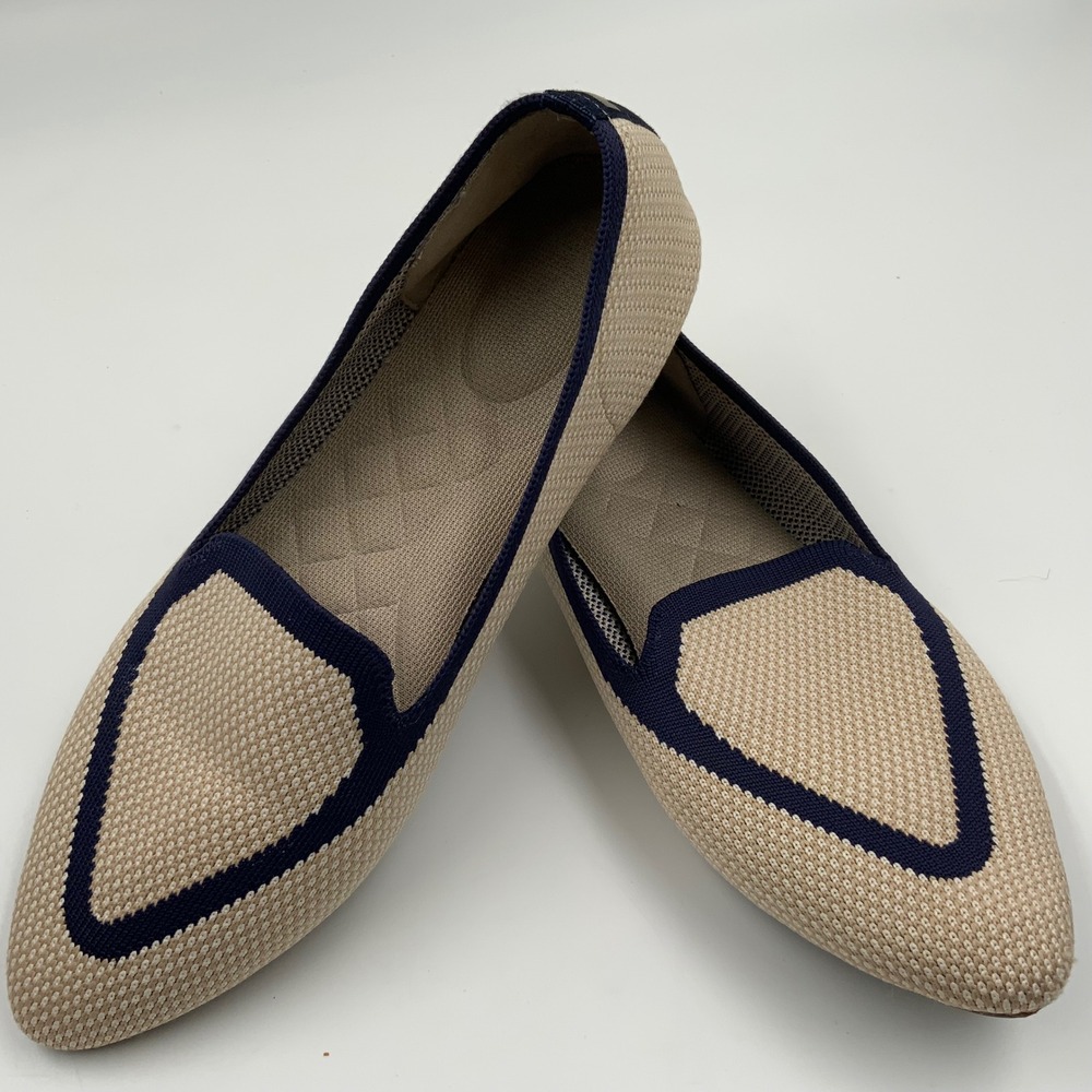 Birdies Blackbird Tan Navy Blue Knit Pointed Toe‎ Flat Loafers Womens 7.5